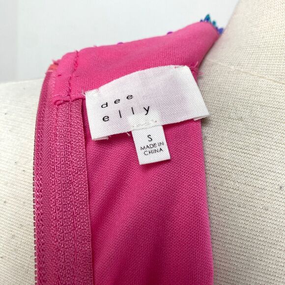 Dee Elly Pink Sequin Mini Dress Small Colorful Cocktail Club Dance Party Romance - Picture 10 of 12